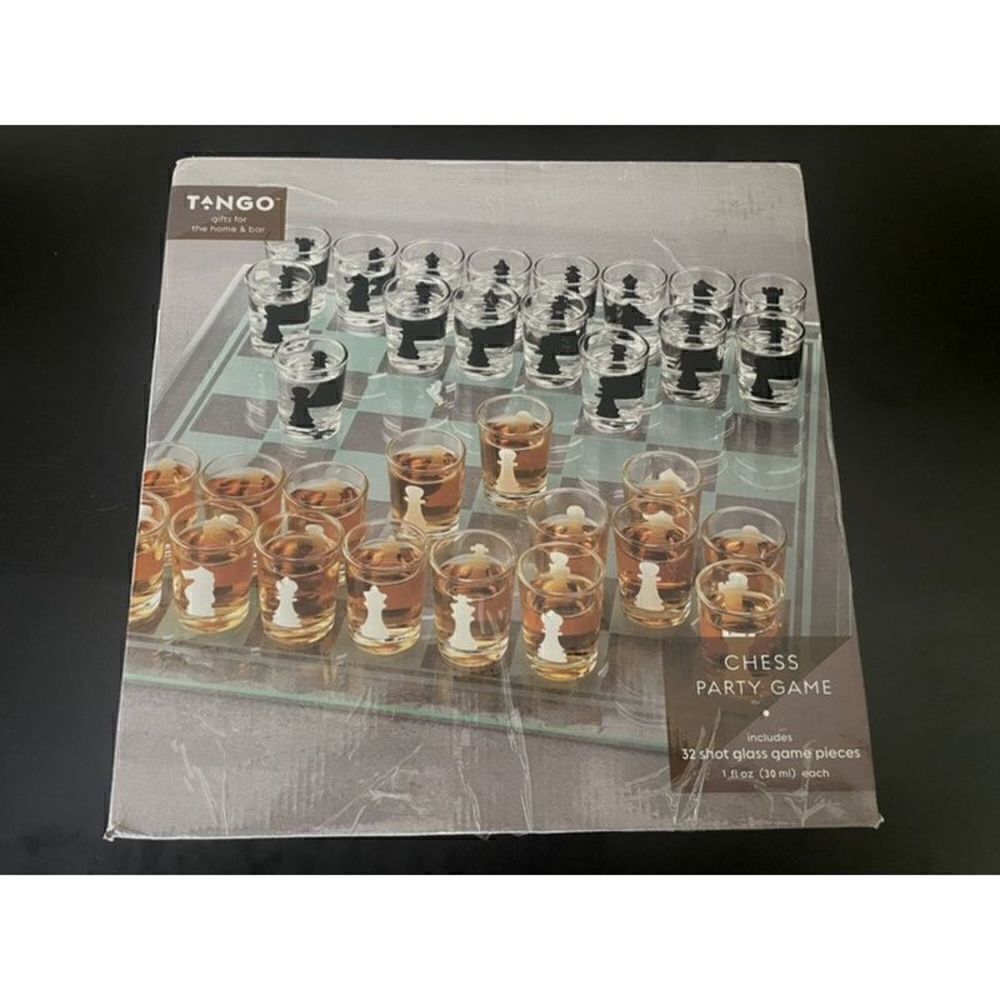 Tango Chess Party Game Complete Board and 32 Shot Glasses Chess Party Game